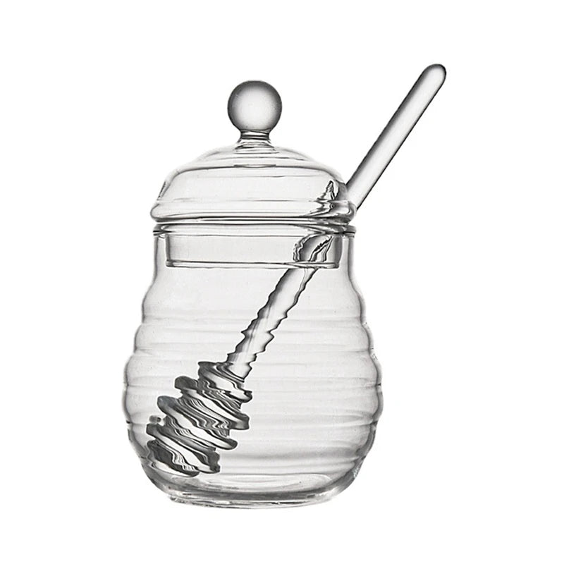 Glass Honeycomb Tank Kitchen Tools Honey Storage Container with Dipper and Lid Honey Bottle for Wedding Party Kitchen Home